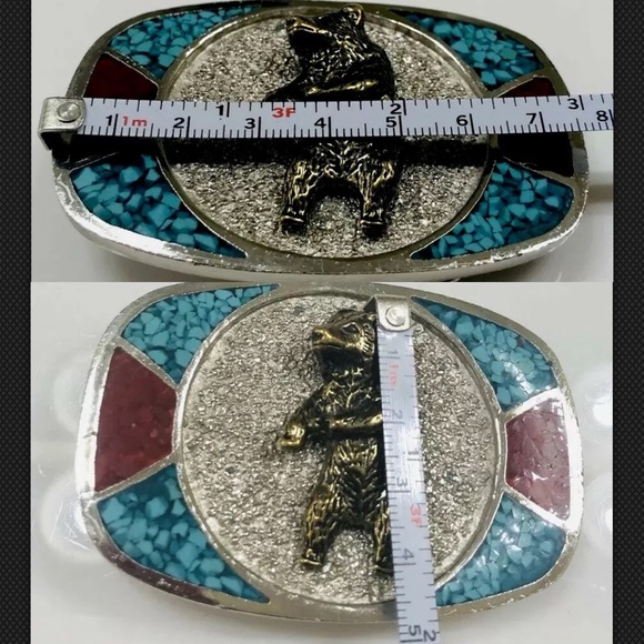 Vtg Navajo M.C. Silver Bear Buckle Turquoise Inlay - Picture 3 of 8